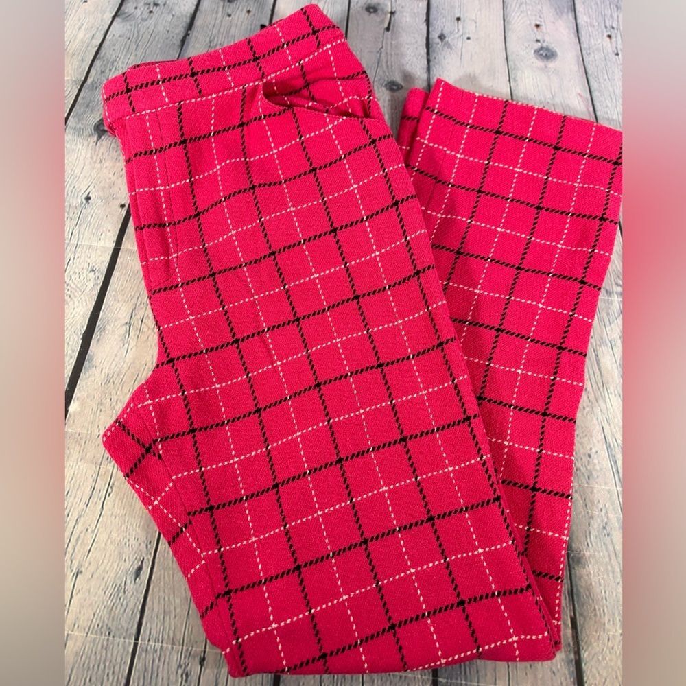 Anthropologie Anna Sui Pink Slim Preppy Academia Windowpane Plaid Pants 12